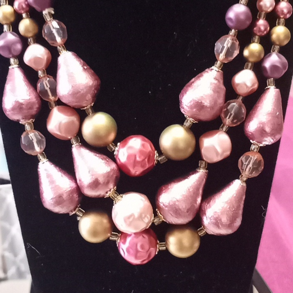 Pink Three Strand Necklace - Picture 2 of 3